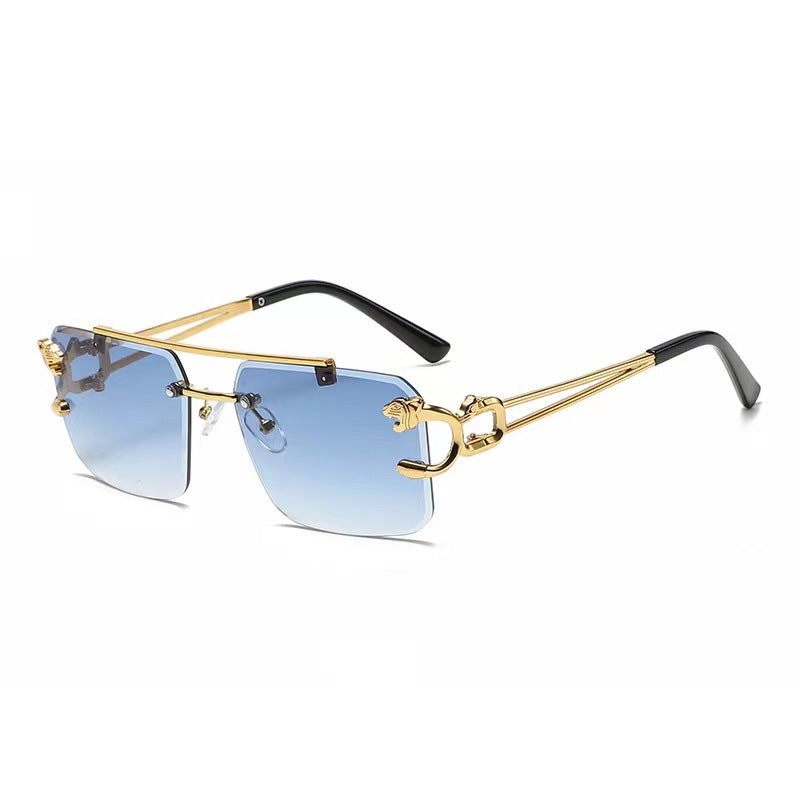 Wholesale Frameless sunglasses leopard head fashion cut edge sunglasses men's temperament women's glasses